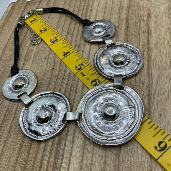 Erica Lyons Antique Style Round Silver Disc Necklace - Picture 8 of 8